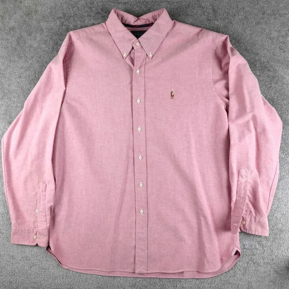 Polo Ralph Lauren Shirt Mens XL Salmon Pink Classic Fit Button Down Flesh Pony - Picture 1 of 8